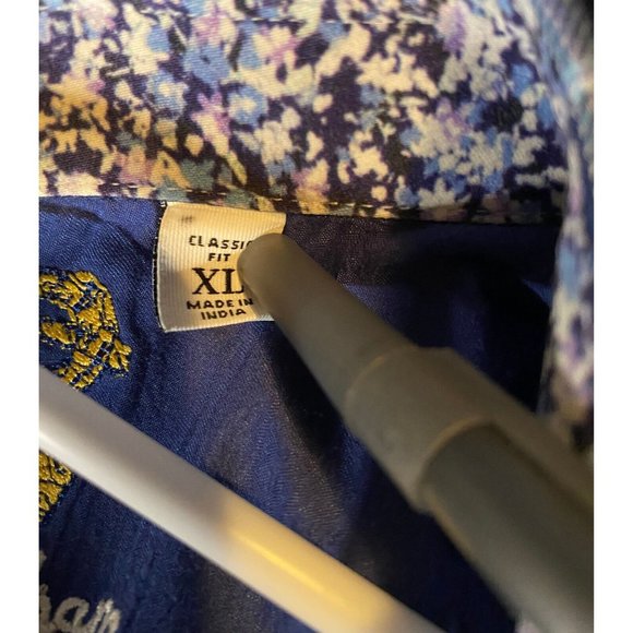 Robert Graham Long Sleeve Shirt Mens XL Plaid Check Blue Floral Flip Cuff - Picture 6 of 10